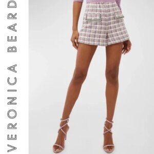 Veronica Beard Inara Plaid Cotton Blend Tweed Shorts Light Violet Mu 🆕⌚📦🏃💨🚚